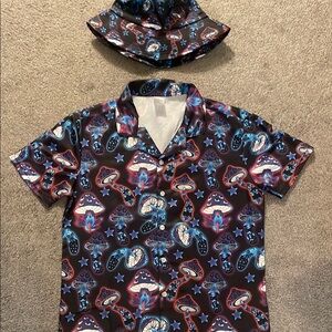Mushroom Print Shirt and Hat Set